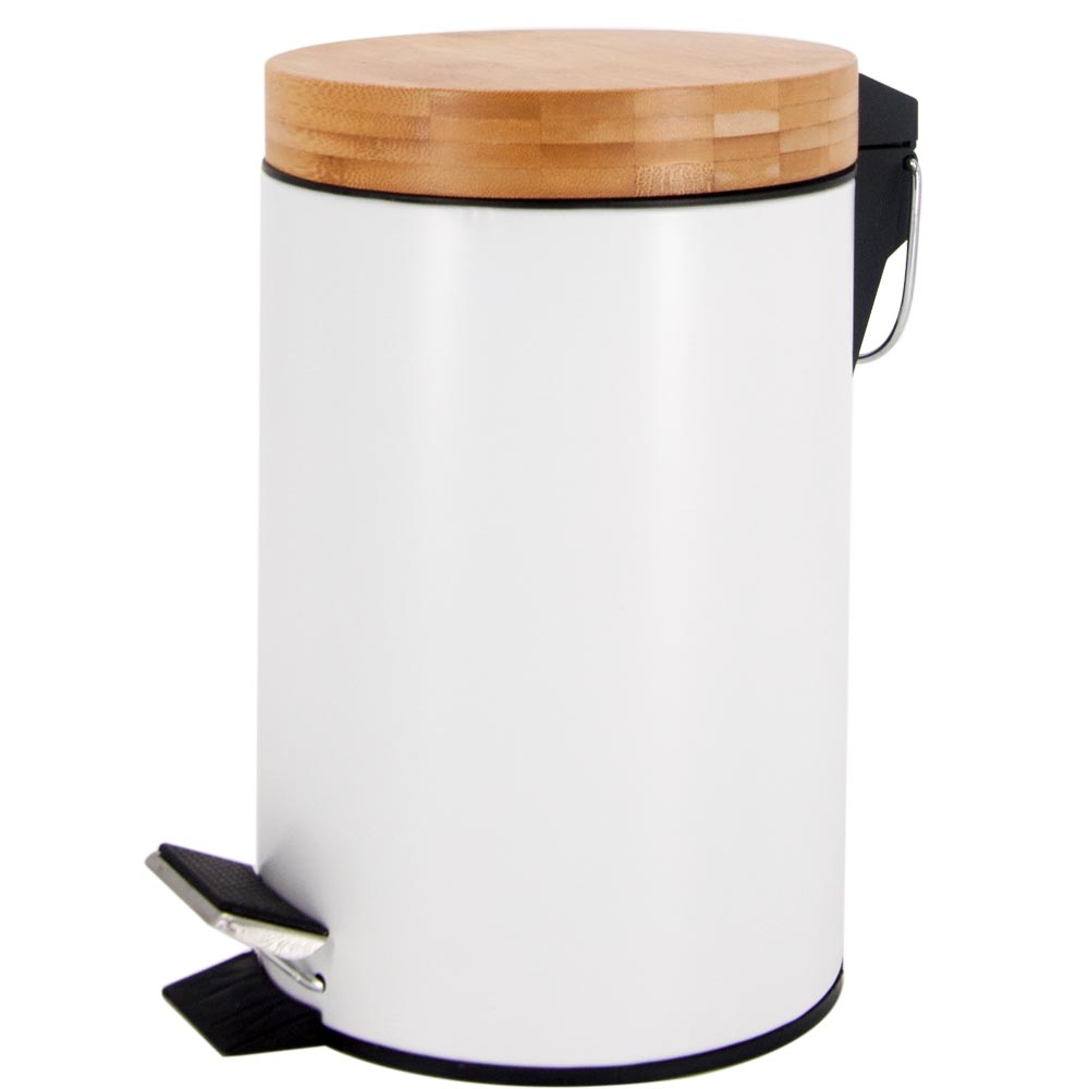 Stainless steel step trash can with bamboo lid